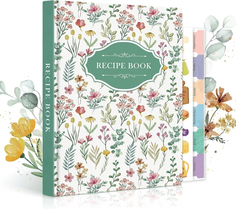 Lanpn Blank Recipe Book Cookbook for 70 Recipes, A5 Waterproof Empty Recipe Notebook to Organize Your Family Recipes, Leather Cooking Journal with Stickers to Write in Your Own Recipes, Green - Image 1